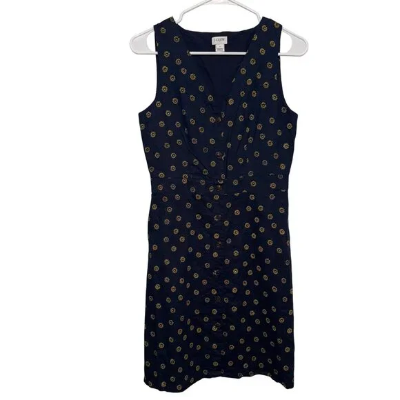 J.Crew Navy Sleeveless Button-Front Dress With Yellow Floral Print Size 2 - Picture 1 of 6